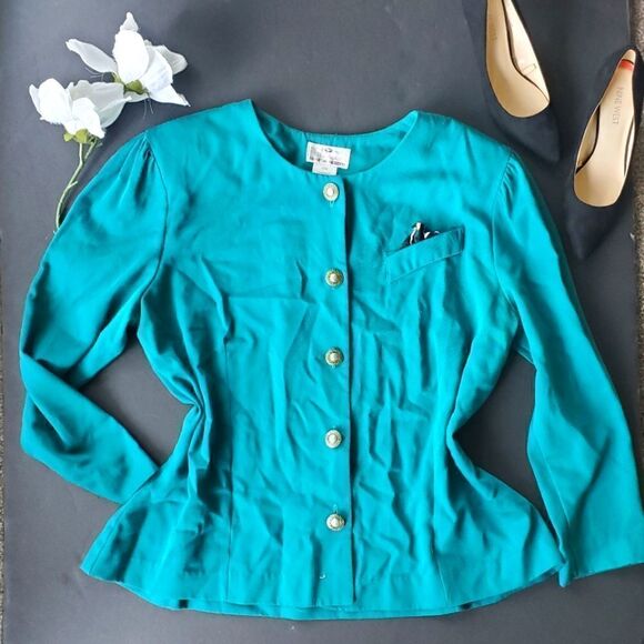 Vintage Jackets & Blazers - Vintage Worthington Essentials Women Teal Blazer